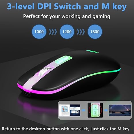 KARFUN Wireless Mouse, Backlit LED Portable Slim Computer Mouse