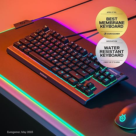 SteelSeries Apex 3 TKL RGB Gaming Keyboard – Tenkeyless Compact Form Factor